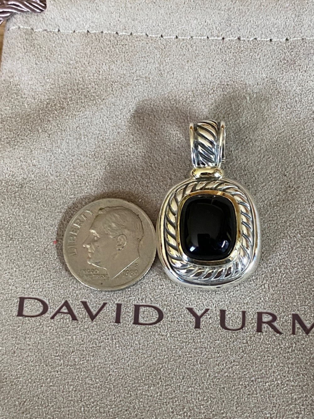 David Yurman Onyx Albion Enhancer Pendant Sterling Silver 14k Gold - Picture 4 of 8